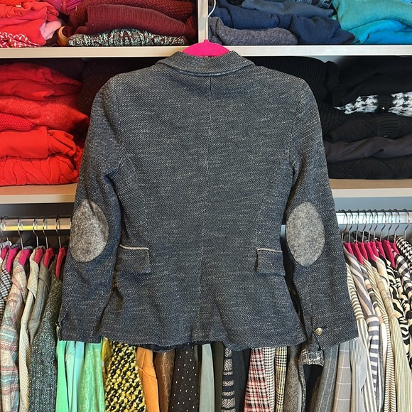 Zara navy/gray marked patch elbow 2 faux pocket one button blazer size S - Picture 3 of 3